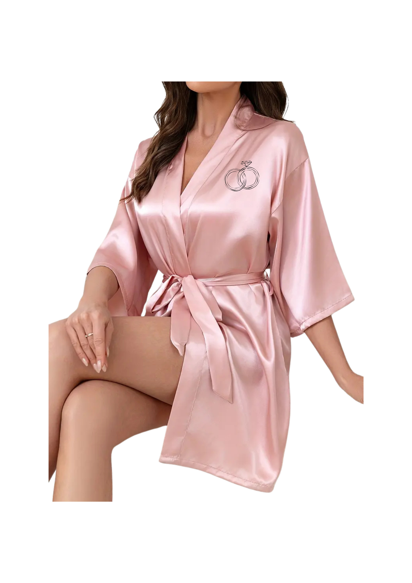 Dressing Gown - Customizable Solid Color Elegant Fashion Satin - Pink