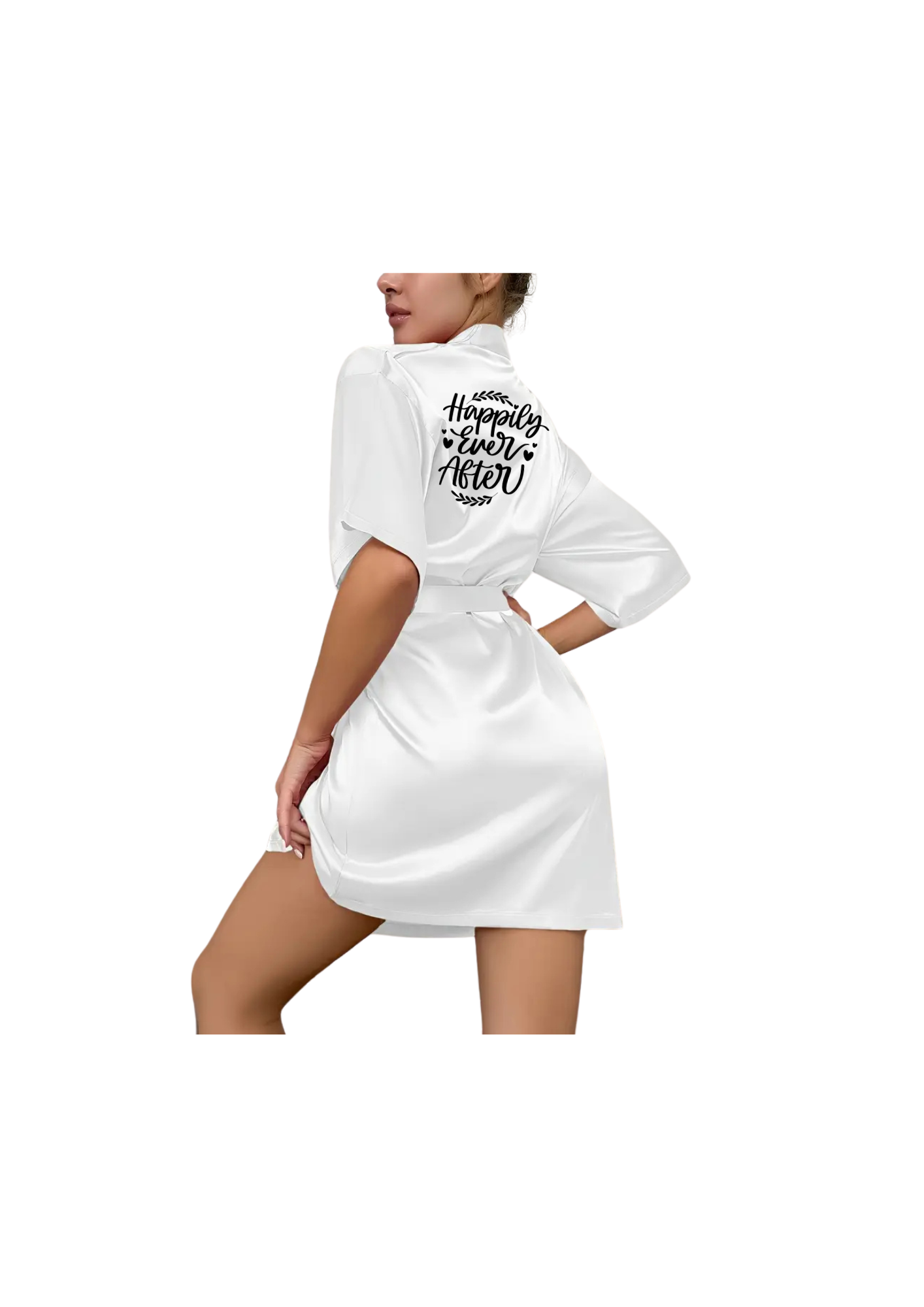 Dressing Gown - Customizable Comfy White Three Quarter Sleeve Robe