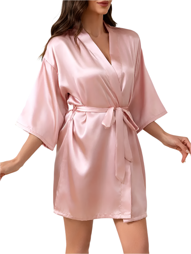 Dressing Gown - Customizable Solid Color Elegant Fashion Satin - Pink
