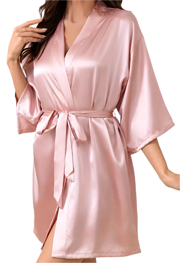Dressing Gown - Customizable Solid Color Elegant Fashion Satin - Pink