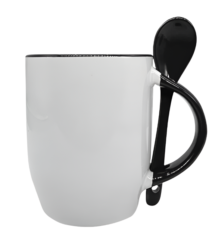 Mug with spoon (Black- Ceramic)