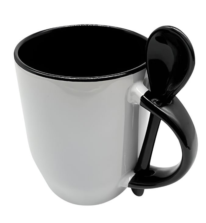 Mug with spoon (Black- Ceramic)