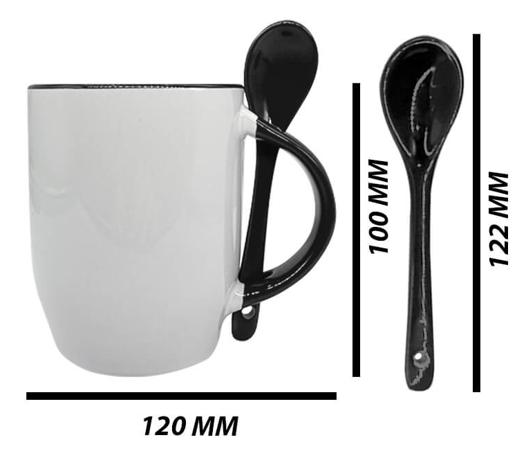 Mug with spoon (Black- Ceramic)