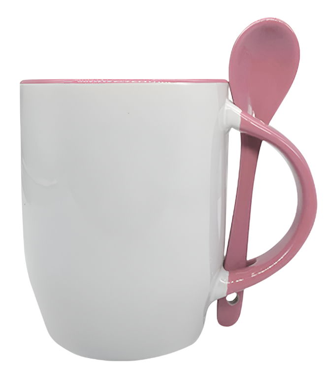 Mug with spoon (Pink- Ceramic)