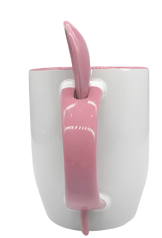 Mug with spoon (Pink- Ceramic)