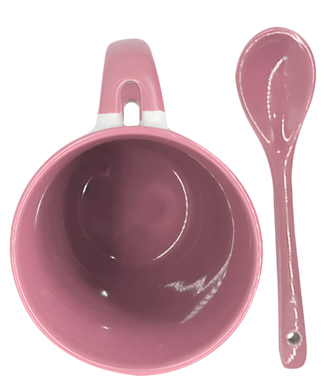 Mug with spoon (Pink- Ceramic)