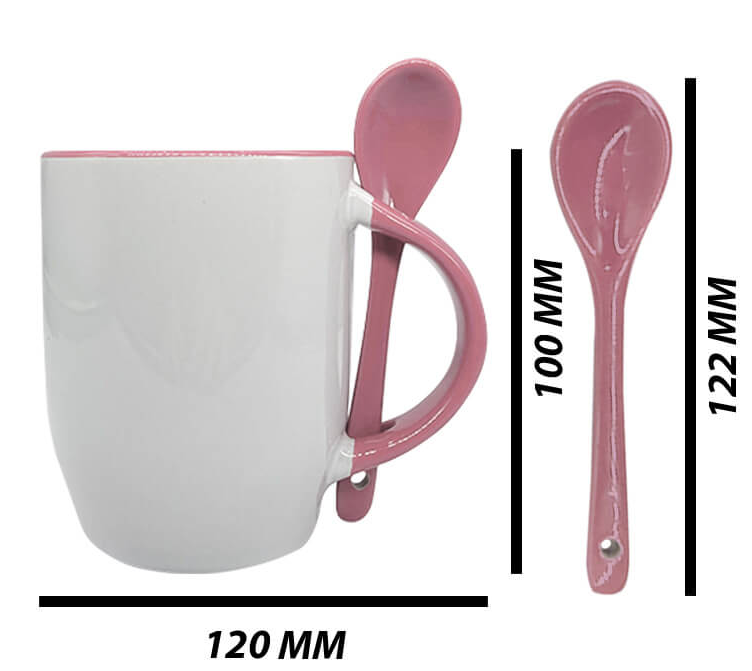Mug with spoon (Pink- Ceramic)