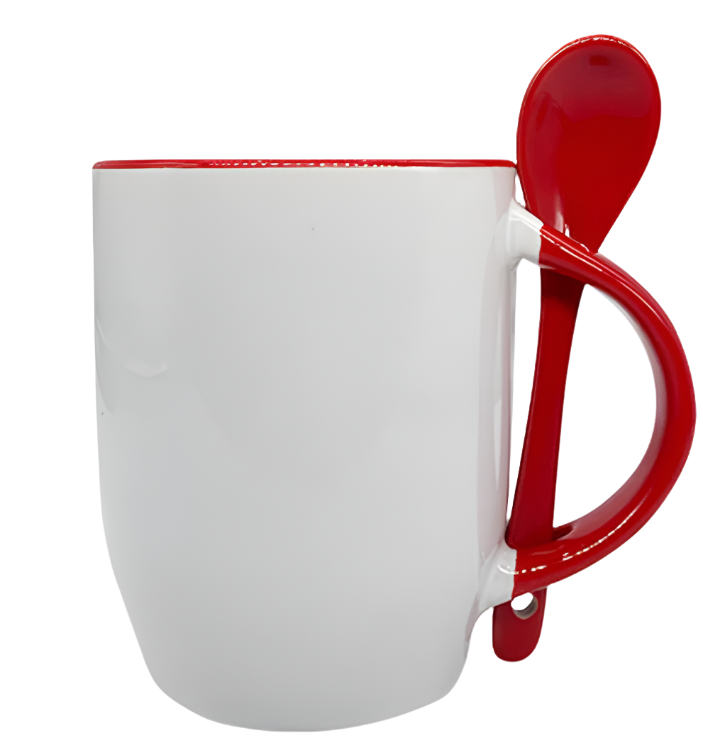 Mug with spoon (Red- Ceramic)