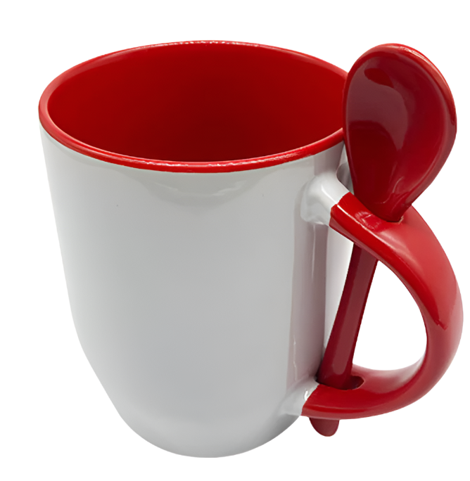 Mug with spoon (Red- Ceramic)