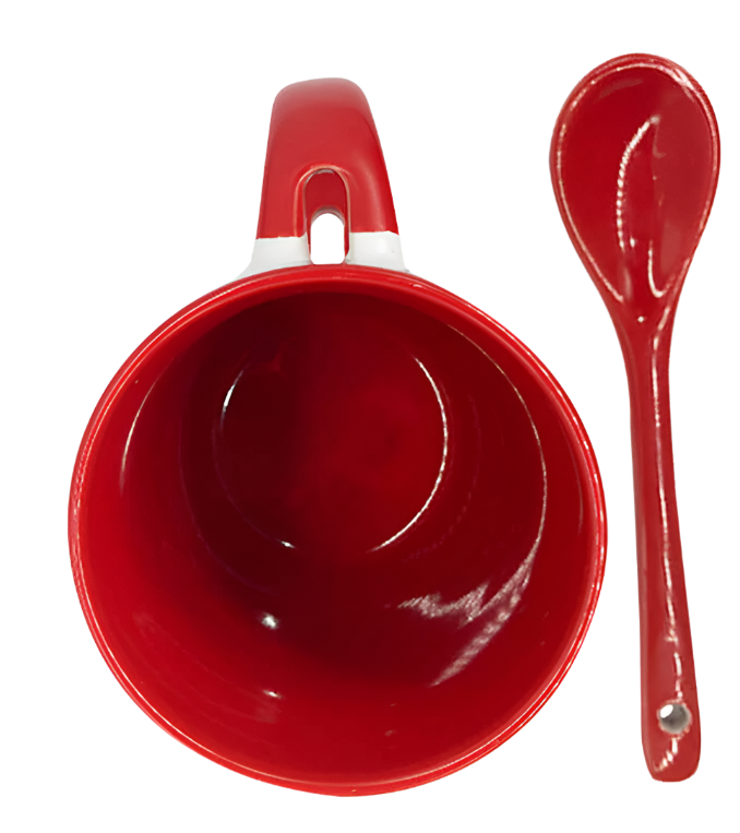 Mug with spoon (Red- Ceramic)