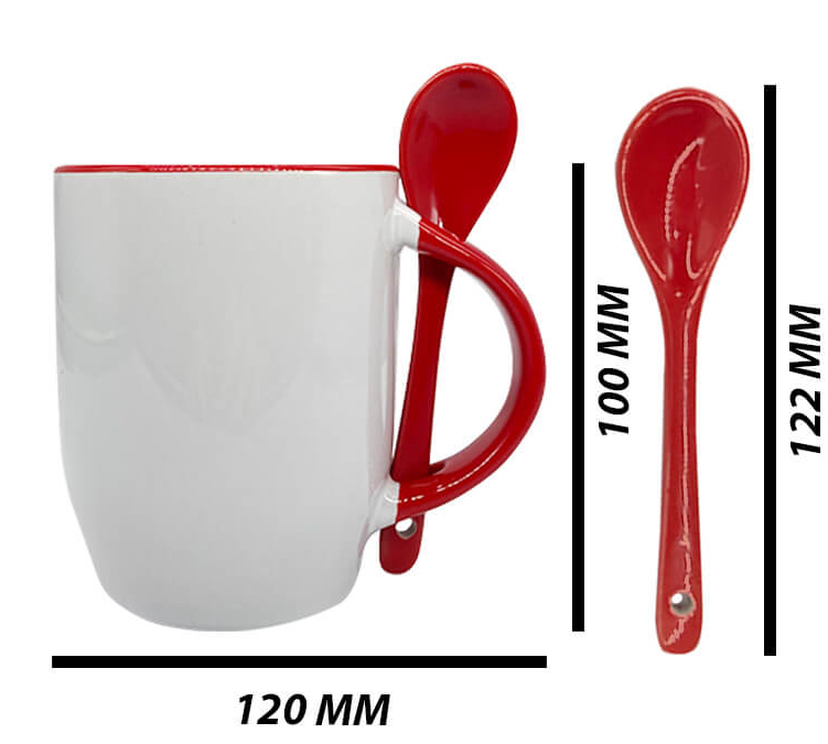 Mug with spoon (Red- Ceramic)