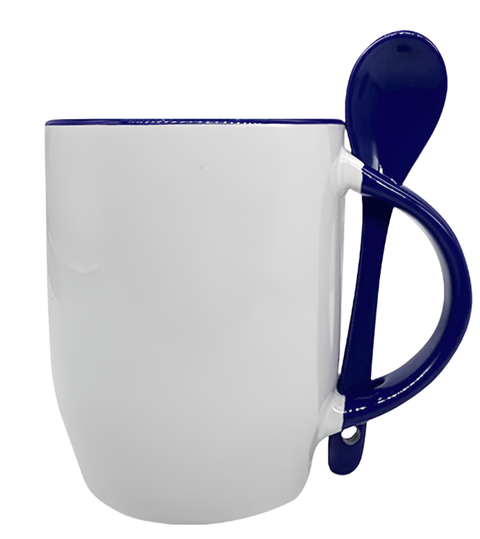 Mug with spoon (Blue- Ceramic)