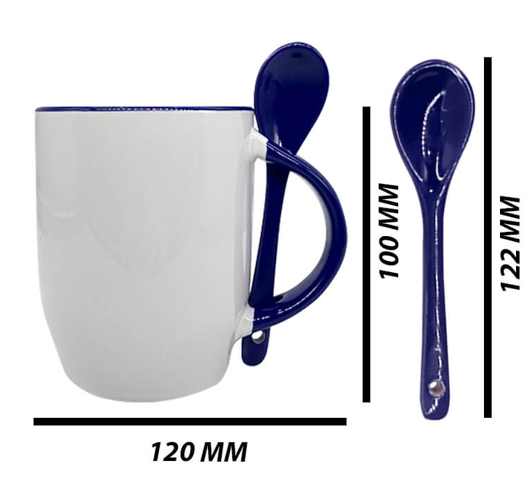Mug with spoon (Blue- Ceramic)