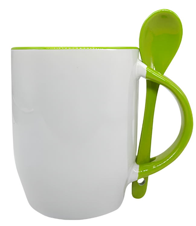 Mug with spoon (Green- Ceramic)
