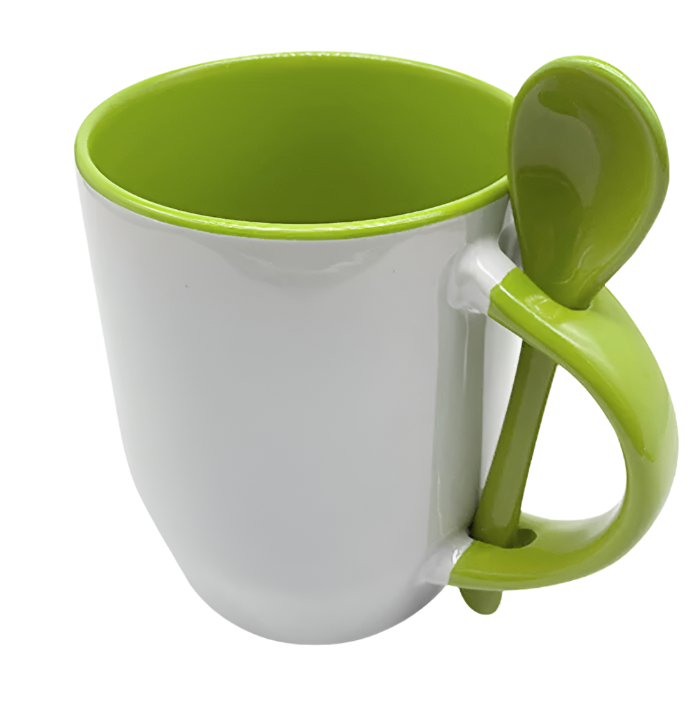Mug with spoon (Green- Ceramic)