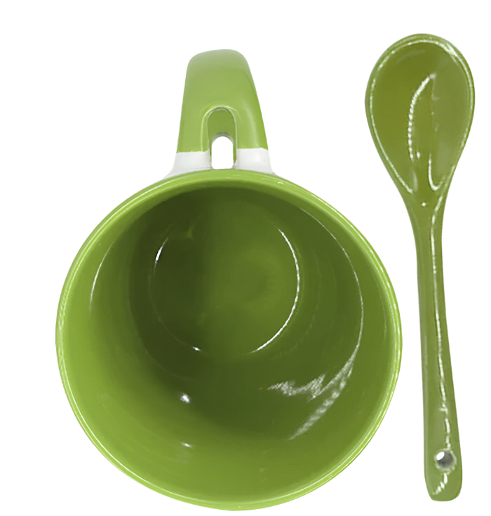 Mug with spoon (Green- Ceramic)