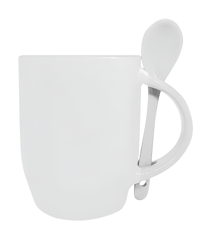 Mug with spoon (White- Ceramic)