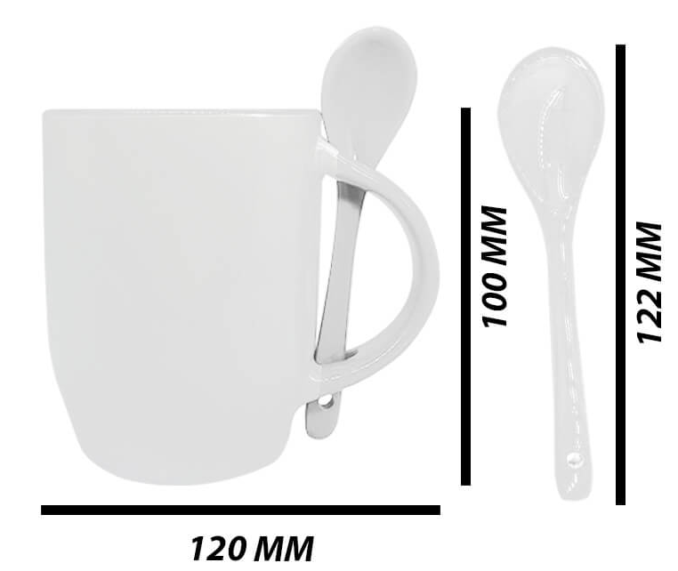 Mug with spoon (White- Ceramic)