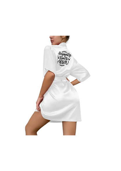 Dressing Gown - Customizable Comfy White Three Quarter Sleeve Robe