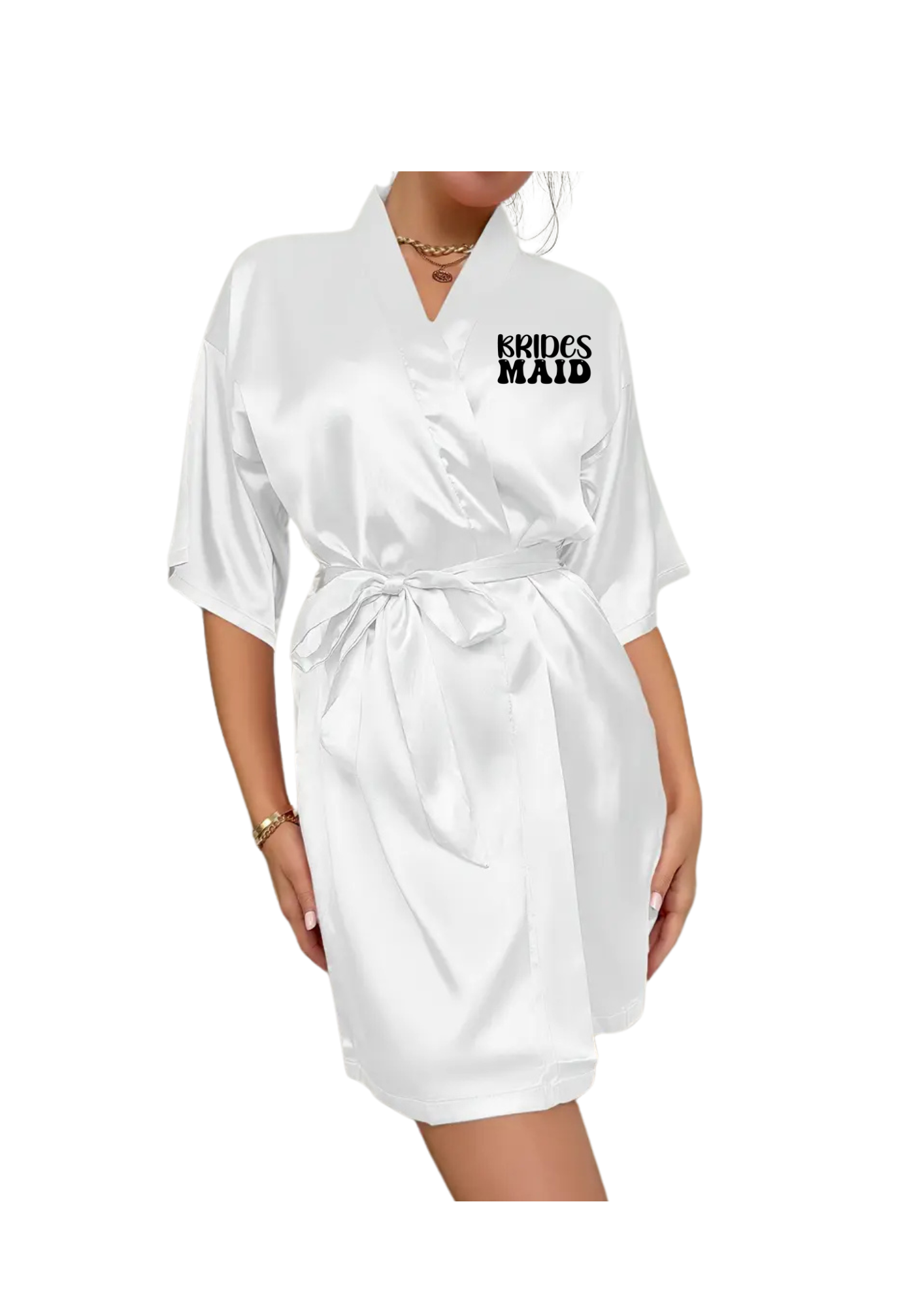 Dressing Gown - Customizable Comfy White Three Quarter Sleeve Robe