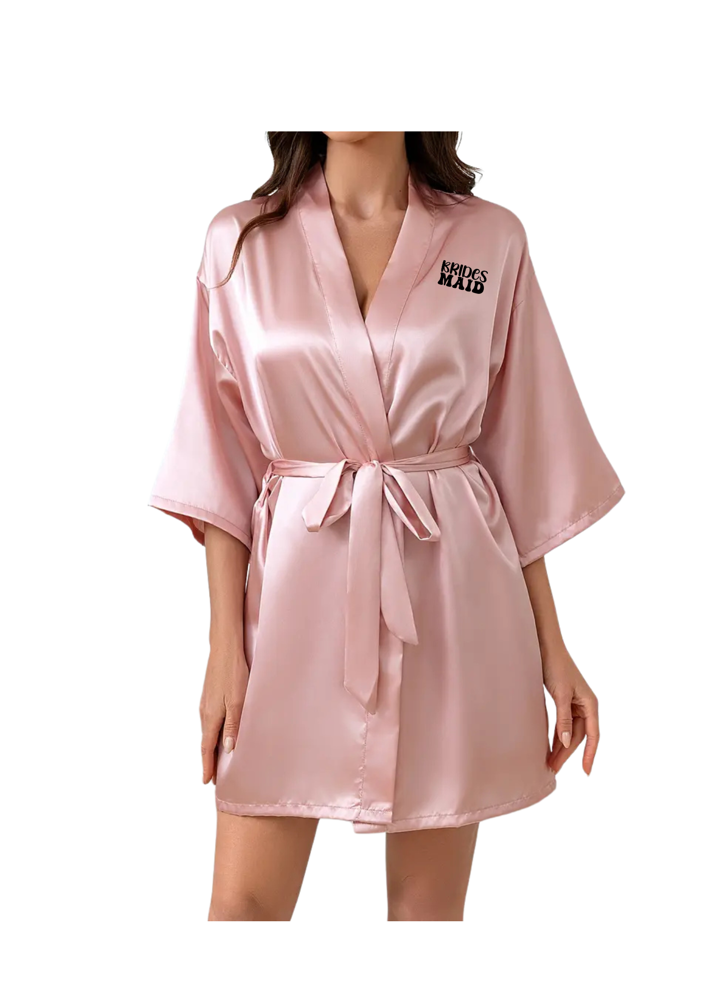 Dressing Gown - Customizable Solid Color Elegant Fashion Satin - Pink