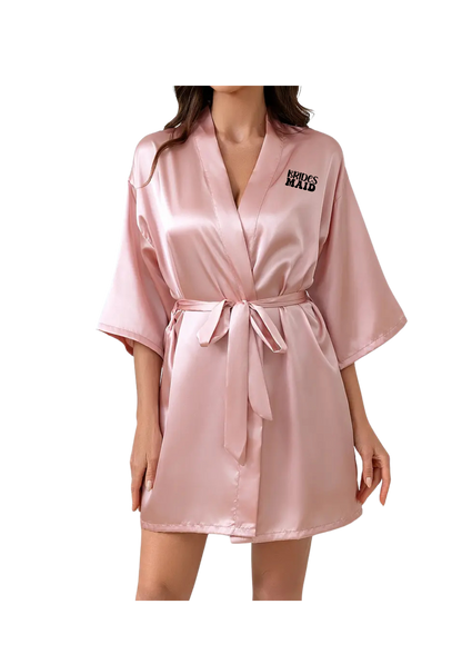 Dressing Gown - Customizable Solid Color Elegant Fashion Satin - Pink