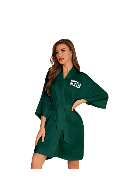 Dressing Gown - Green Customizable, Elegant Long Sleeve V Neck Sleep Robe With Pockets