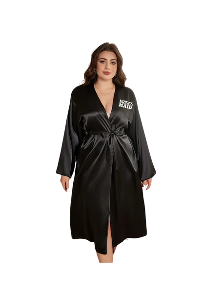 Dressing Gown - Customizable, Satin Nightgown for Women, V-Neck Long Robe with Tie