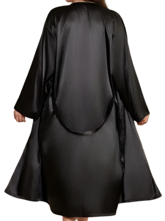 Dressing Gown - Customizable, Satin Nightgown for Women, V-Neck Long Robe with Tie
