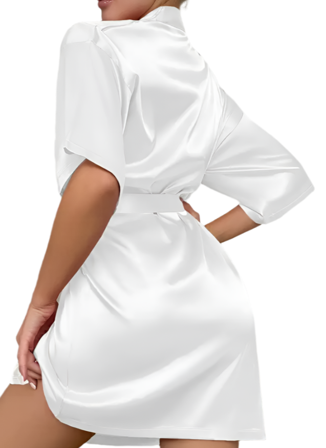 Dressing Gown - Customizable Comfy White Three Quarter Sleeve Robe
