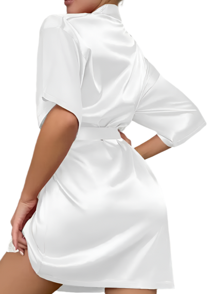 Dressing Gown - Customizable Comfy White Three Quarter Sleeve Robe