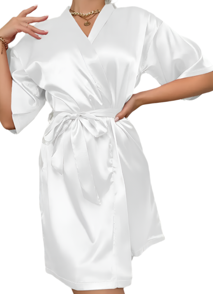 Dressing Gown - Customizable Comfy White Three Quarter Sleeve Robe
