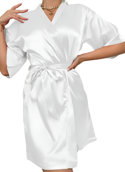 Dressing Gown - Customizable Comfy White Three Quarter Sleeve Robe