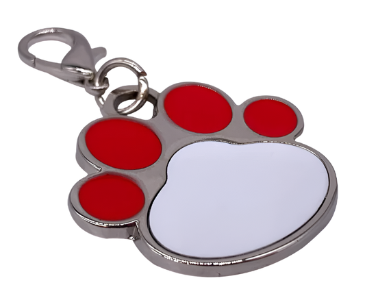 Dog Tag Paw Shaped Stainless Steel - Red