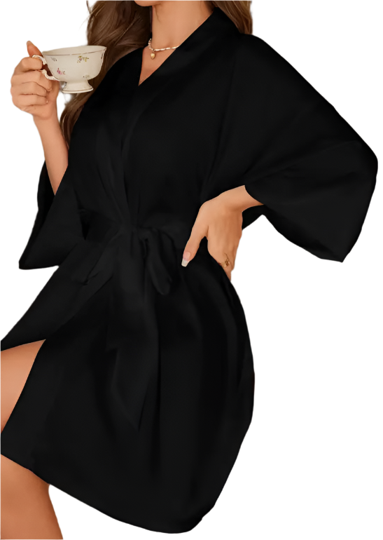 Dressing Gown - Green Customizable, Elegant Long Sleeve V Neck Sleep Robe With Pockets