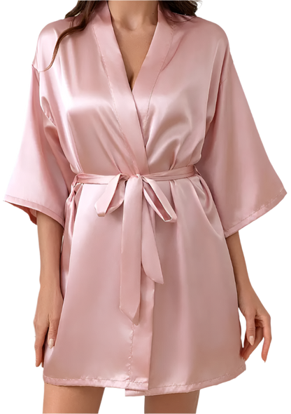Dressing Gown - Customizable Solid Color Elegant Fashion Satin - Pink