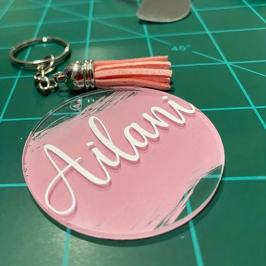 Keyring - Round Acrylic Keychain with Colorful Tassels