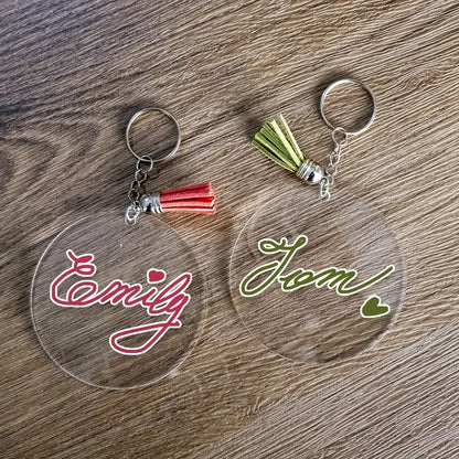 Keyring - Round Acrylic Keychain with Colorful Tassels