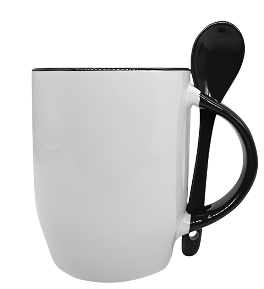 Mug with spoon (Black- Ceramic)