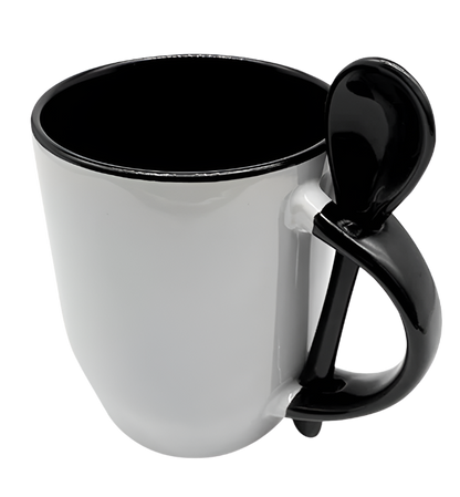 Mug with spoon (Black- Ceramic)