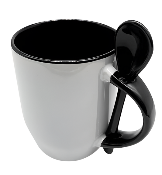 Mug with spoon (Black- Ceramic)