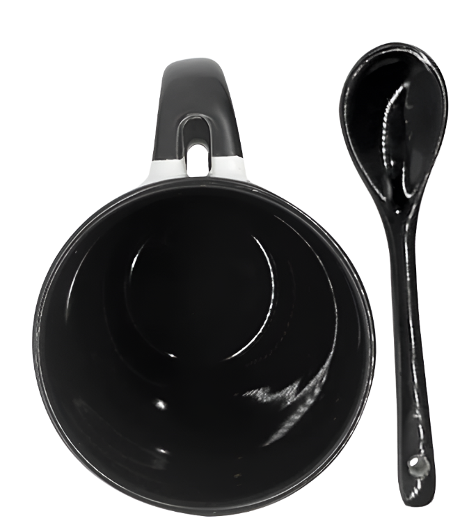 Mug with spoon (Black- Ceramic)