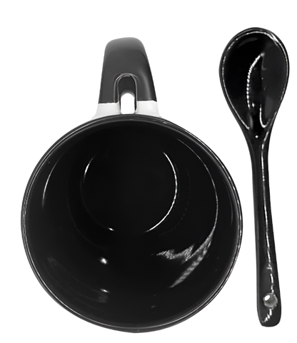 Mug with spoon (Black- Ceramic)