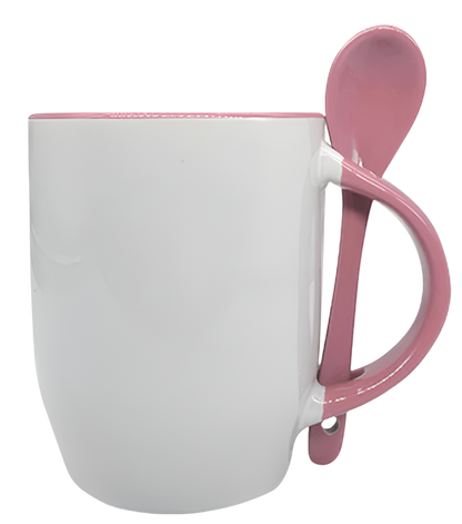 Mug with spoon (Pink- Ceramic)