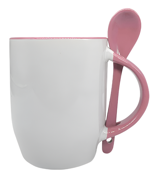 Mug with spoon (Pink- Ceramic)