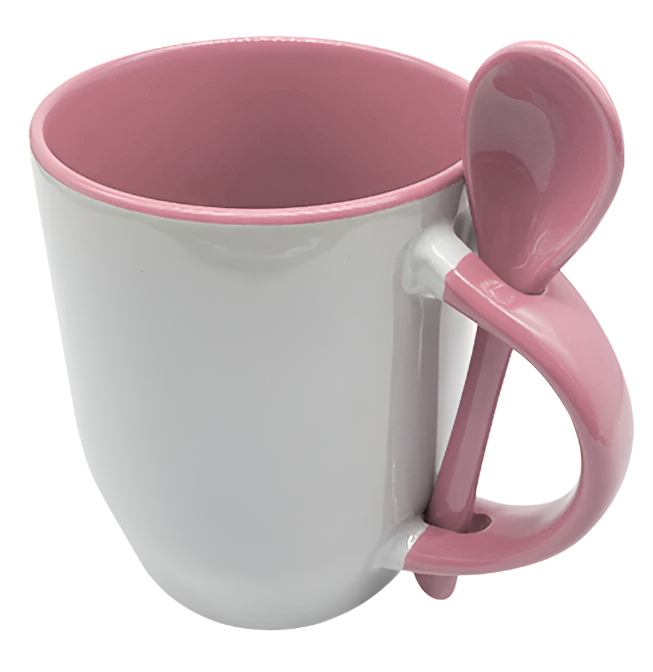 Mug with spoon (Pink- Ceramic)