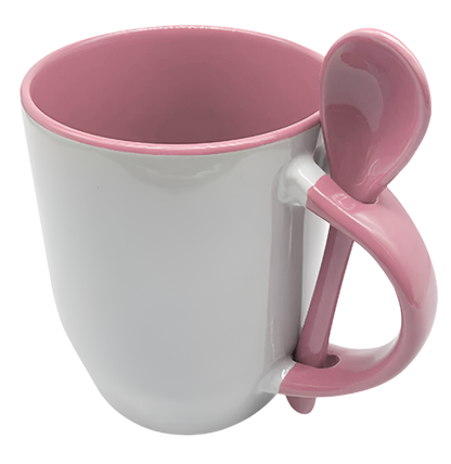 Mug with spoon (Pink- Ceramic)