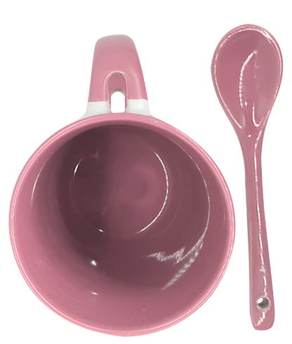 Mug with spoon (Pink- Ceramic)