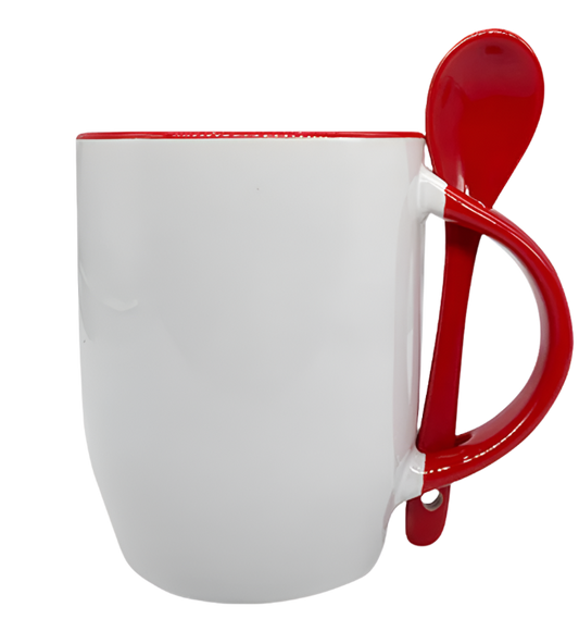 Mug with spoon (Red- Ceramic)
