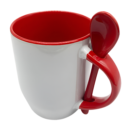 Mug with spoon (Red- Ceramic)